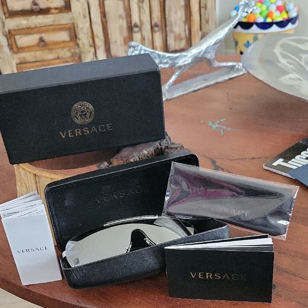 Versace Silver Metal Sheild Sunglasses, Mirror Lens VE2140 - Picture 2 of 10